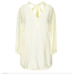 SANDRO Renza Bow Light Yellow V-Neckline 3/4 Sleeve Blouse Top Size 2 NEW